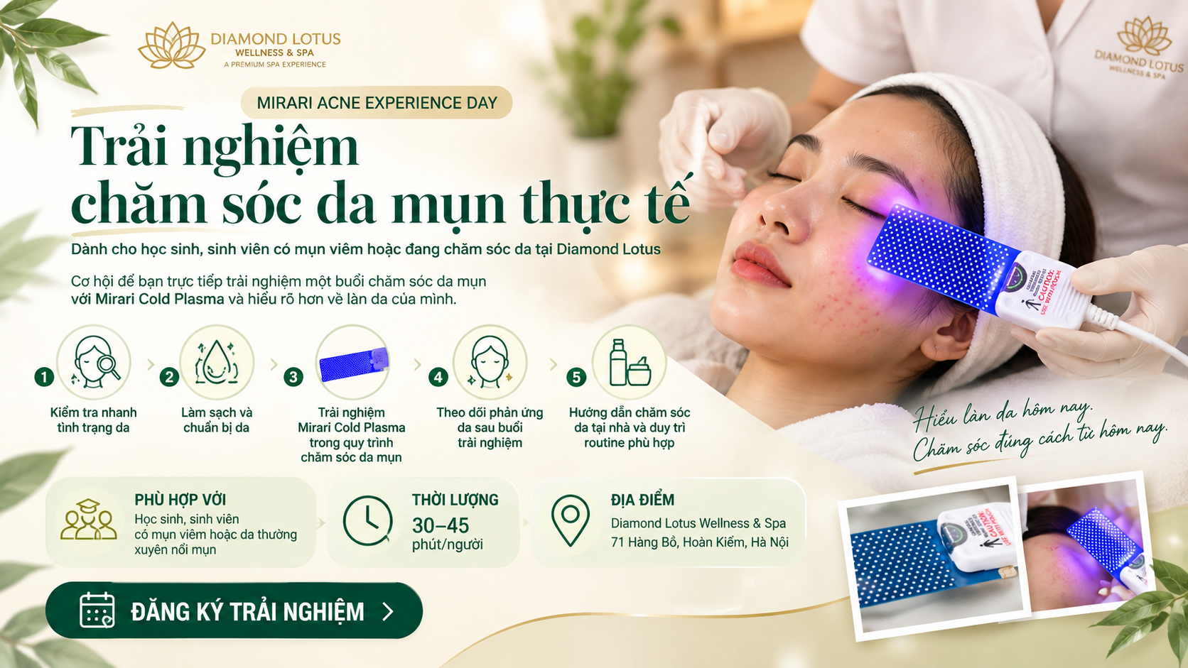 Trải nghiệm chăm sóc da mụn tại Diamond Lotus Wellness & Spa