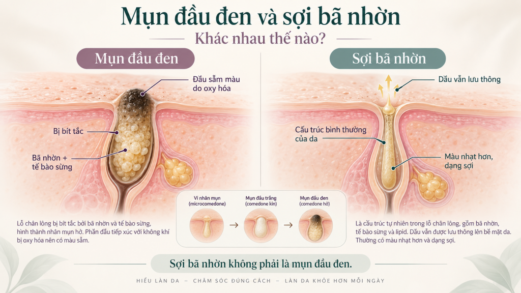 mụn đầu đen và sợi bã nhờn
